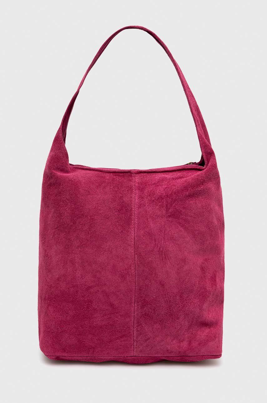 Answear Lab geanta de mana din piele intoarsa Culoarea roz