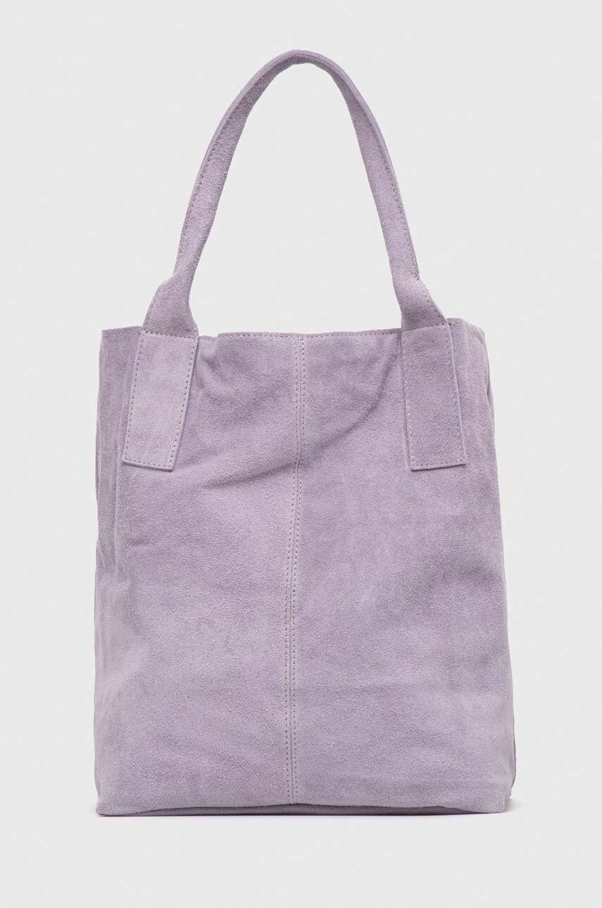 Answear Lab geanta de mana din piele intoarsa culoarea violet accesorii