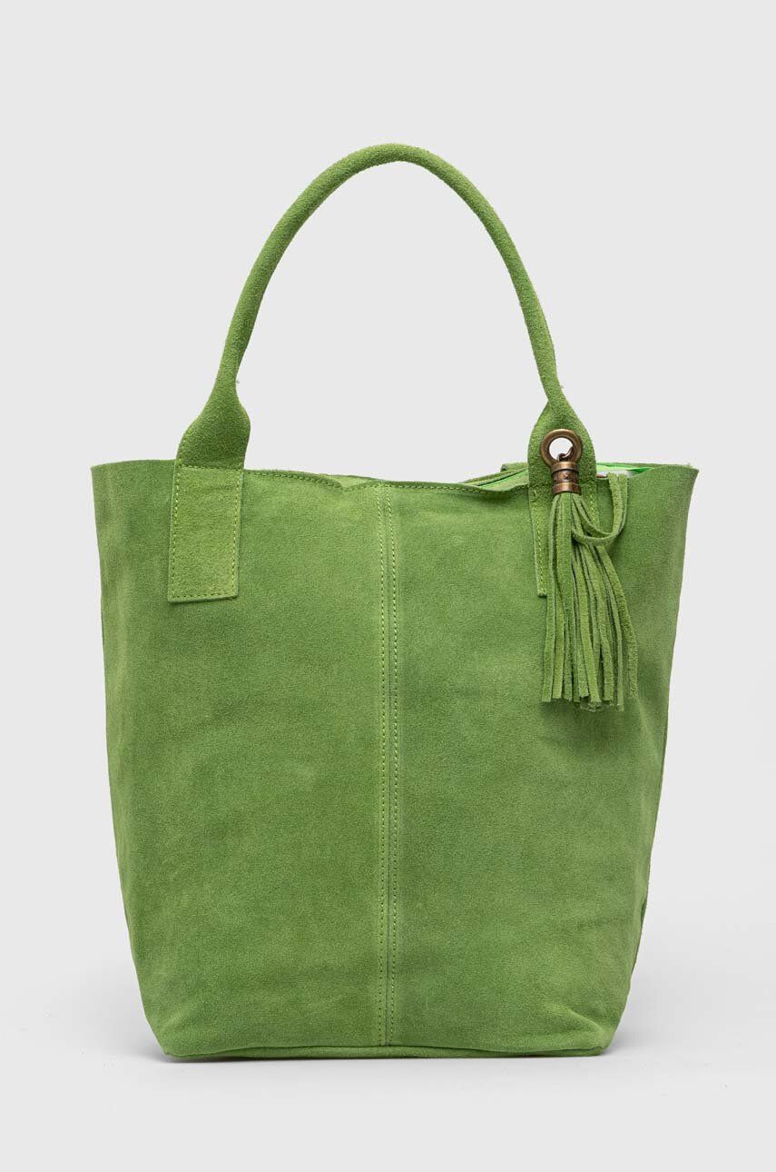 Answear Lab geanta de mana din piele intoarsa culoarea verde accesorii 2023-09-23