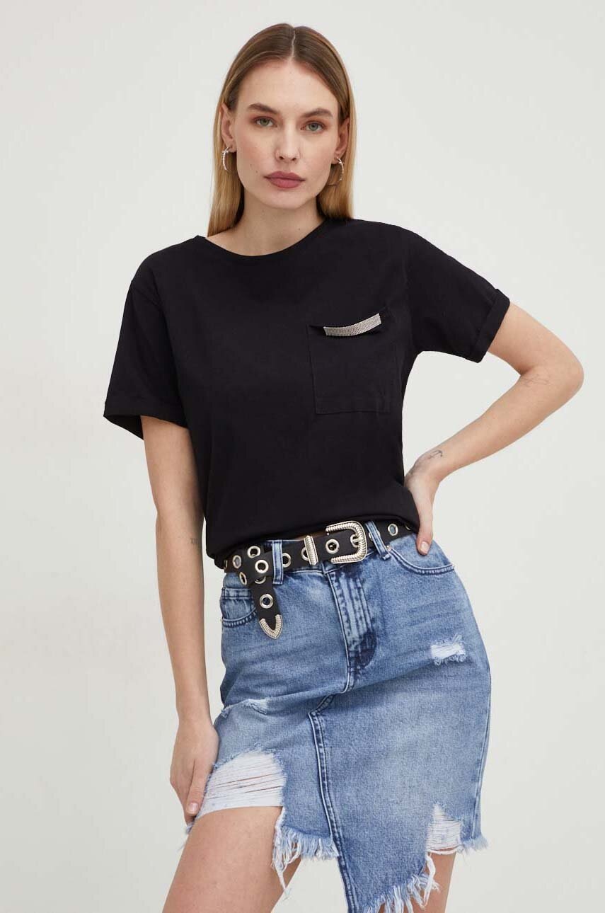 

Памучна тениска Answear Lab в черно, Черен