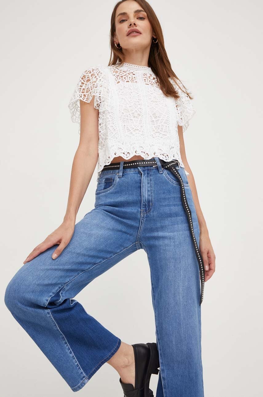 Answear lab bluza din bumbac culoarea alb, neted