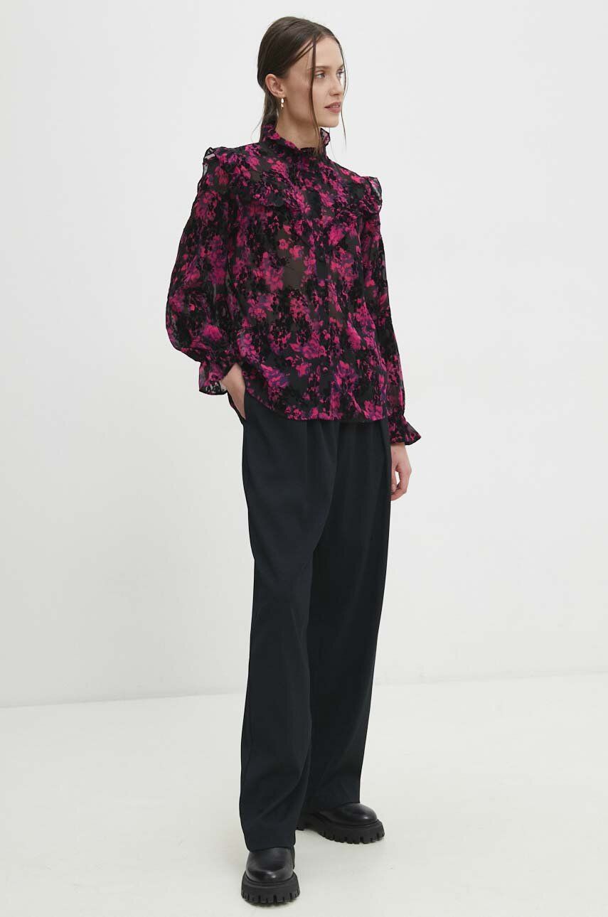 Levně Košile Answear Lab dámská, růžová barva, regular, se stojáčkem
