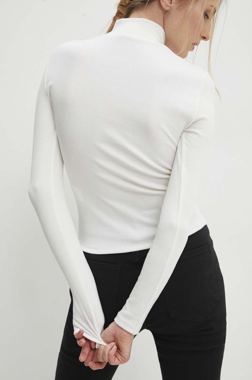 Tričko s dlouhým rukávem Answear Lab bílá barva, s pologolfem