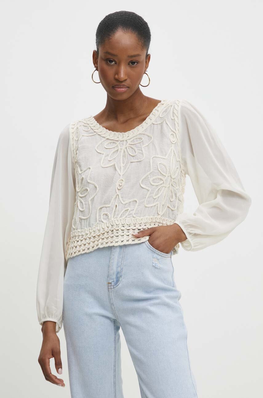 Answear Lab bluza femei, culoarea bej, neted