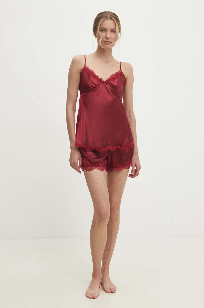 Answear Lab pijama femei, culoarea rosu, satin