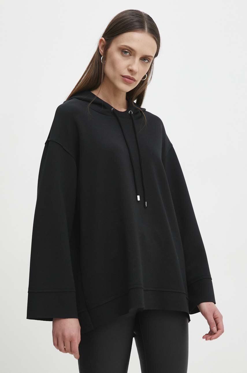 Answear Lab bluza femei, culoarea negru, cu glugă, neted -