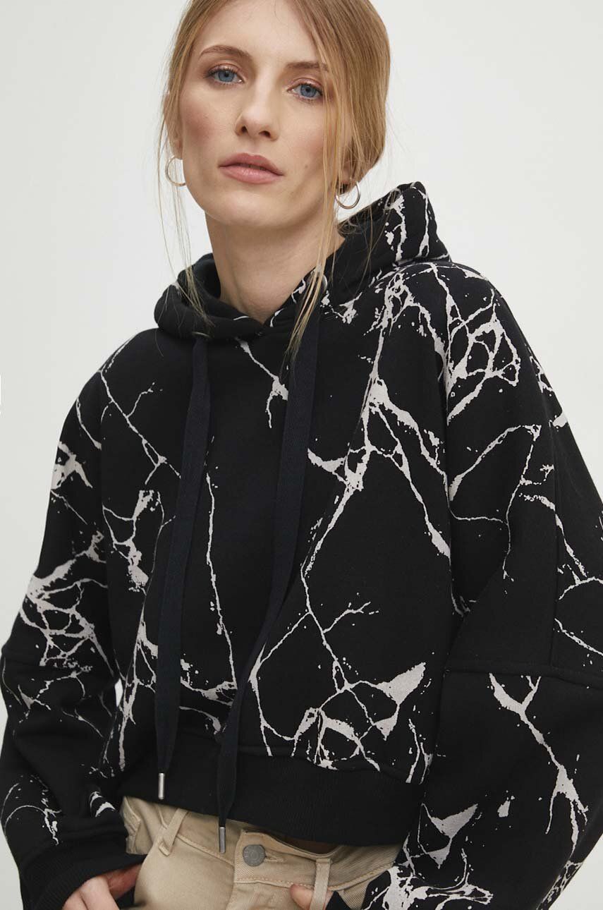 Levně Mikina Answear Lab dámská, černá barva, s kapucí, vzorovaná