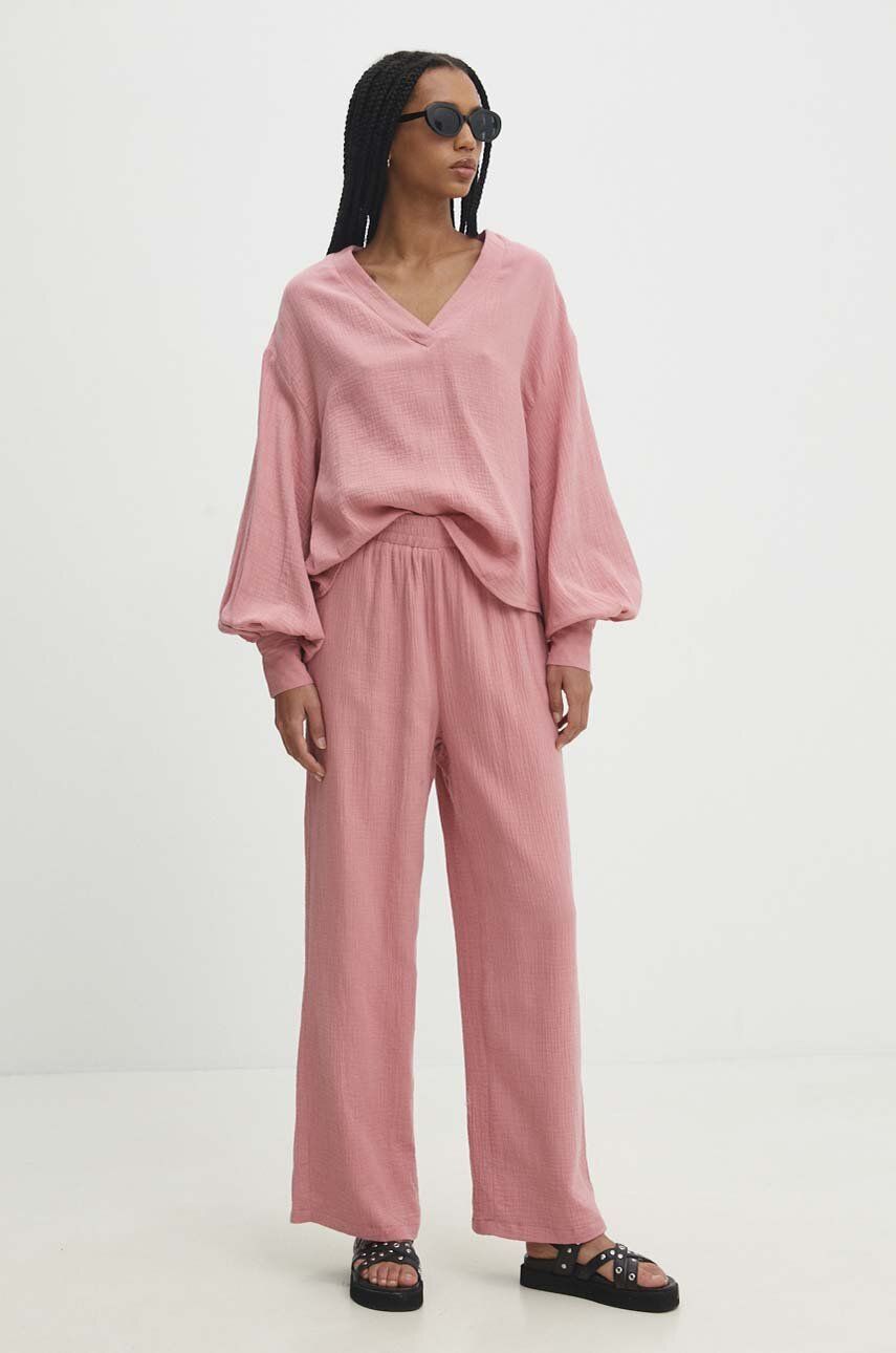 Answear Lab bluză și pantaloni din bumbac culoarea roz