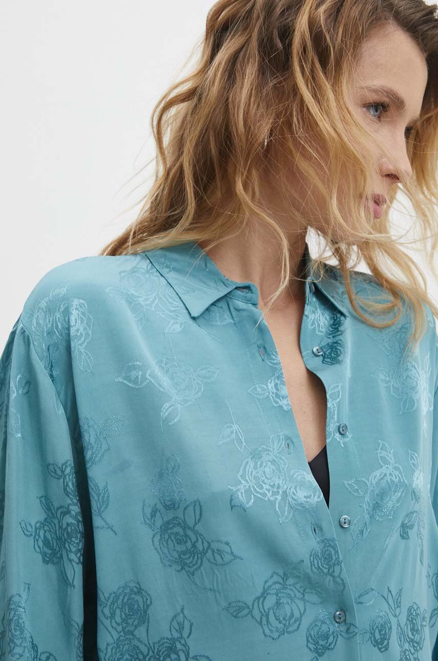Levně Košile Answear Lab dámská, tyrkysová barva, relaxed, s klasickým límcem