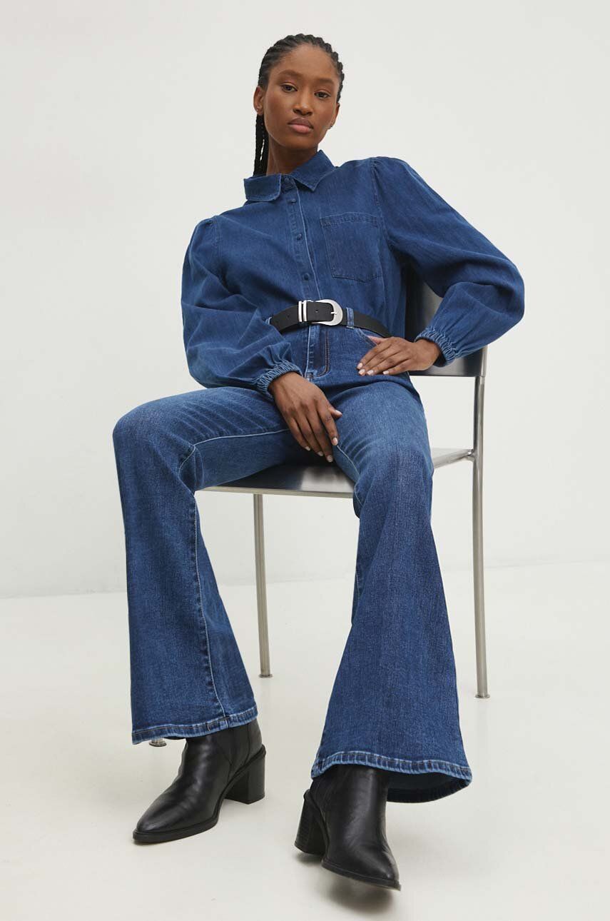 E-shop Džínová košile Answear Lab dámská, tmavomodrá barva, regular, se stojáčkem