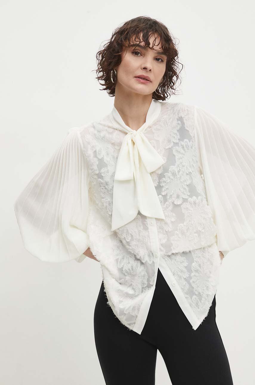 Levně Košile Answear Lab dámská, bílá barva, regular, s vázaným výstřihem