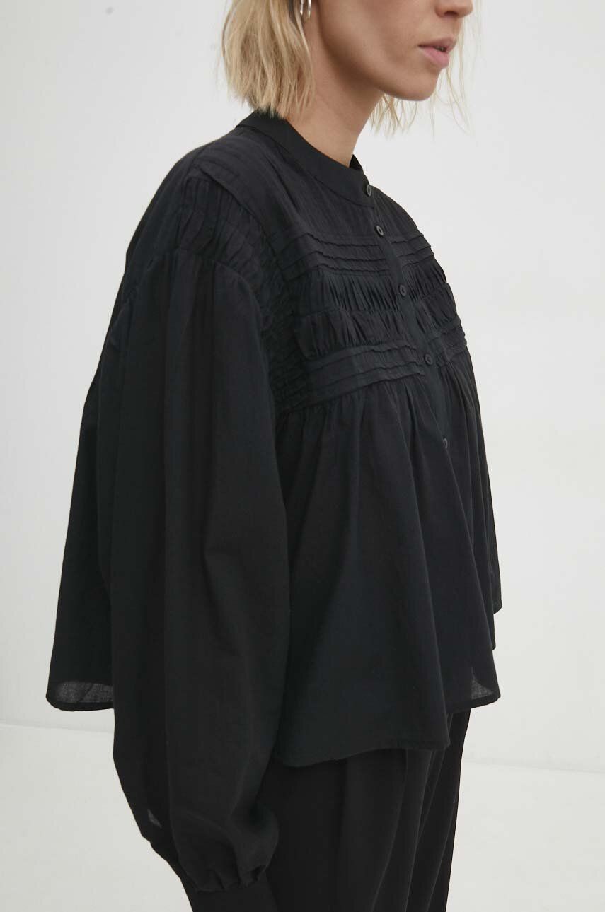 Answear Lab camasa din bumbac femei, culoarea negru, cu guler stand-up, relaxed