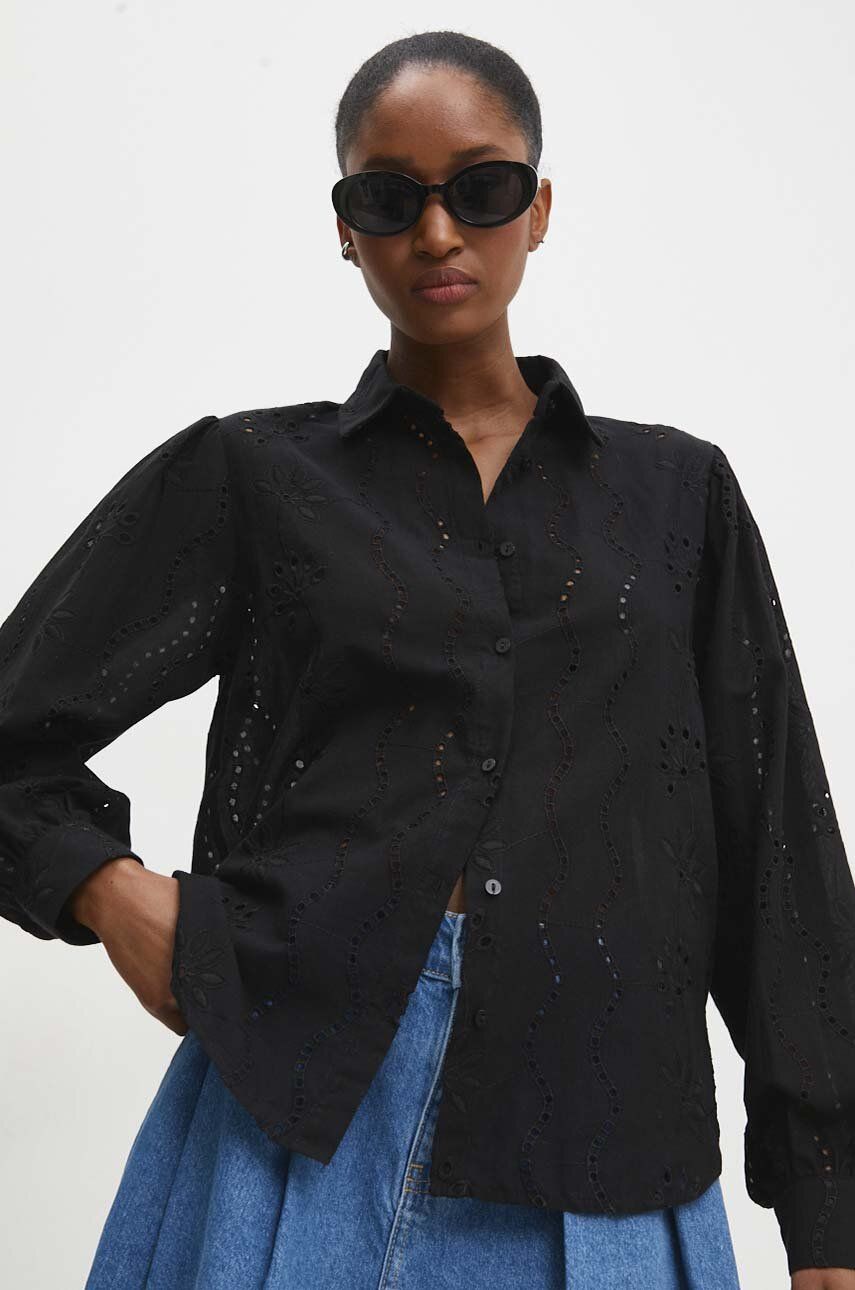 Levně Bavlněná košile Answear Lab černá barva, regular, s klasickým límcem