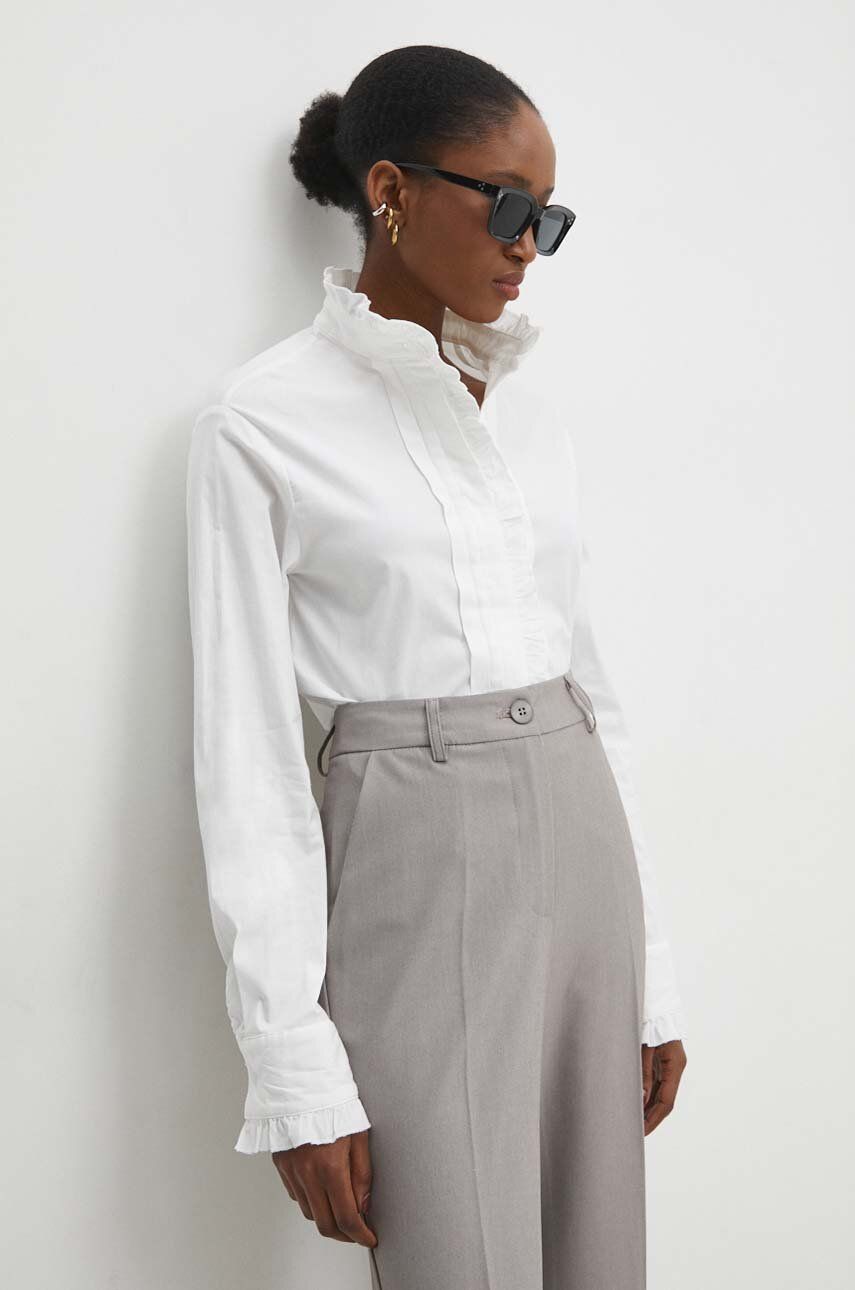 Answear Lab camasa din bumbac femei, culoarea alb, cu guler stand-up, regular