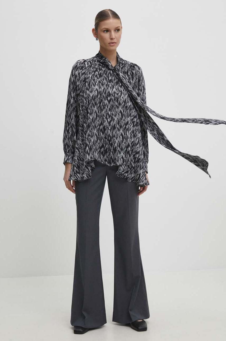 Levně Košile Answear Lab dámská, černá barva, relaxed, s vázaným výstřihem
