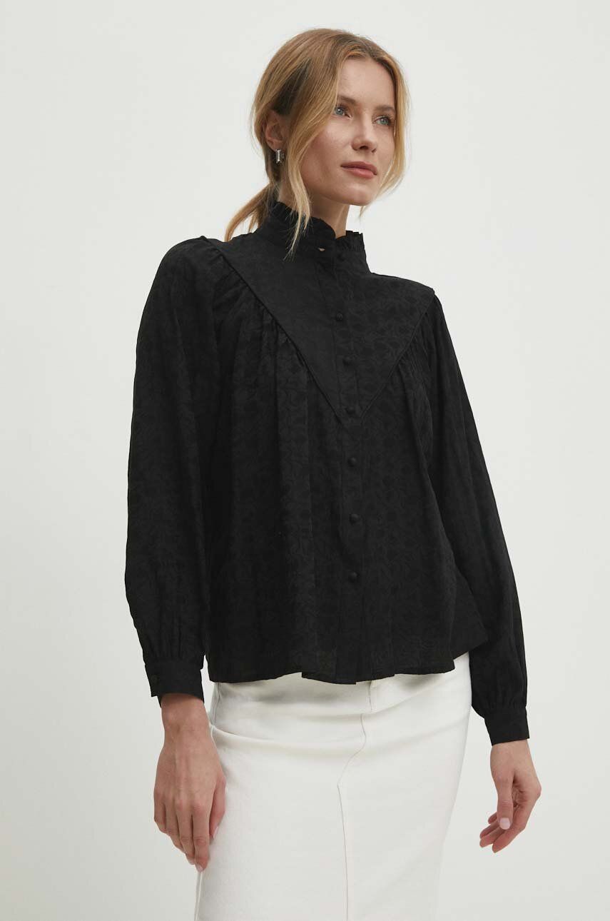Levně Košile Answear Lab dámská, černá barva, regular, se stojáčkem