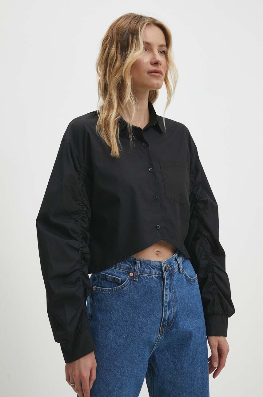 Answear Lab camasa femei, culoarea negru, cu guler clasic, relaxed