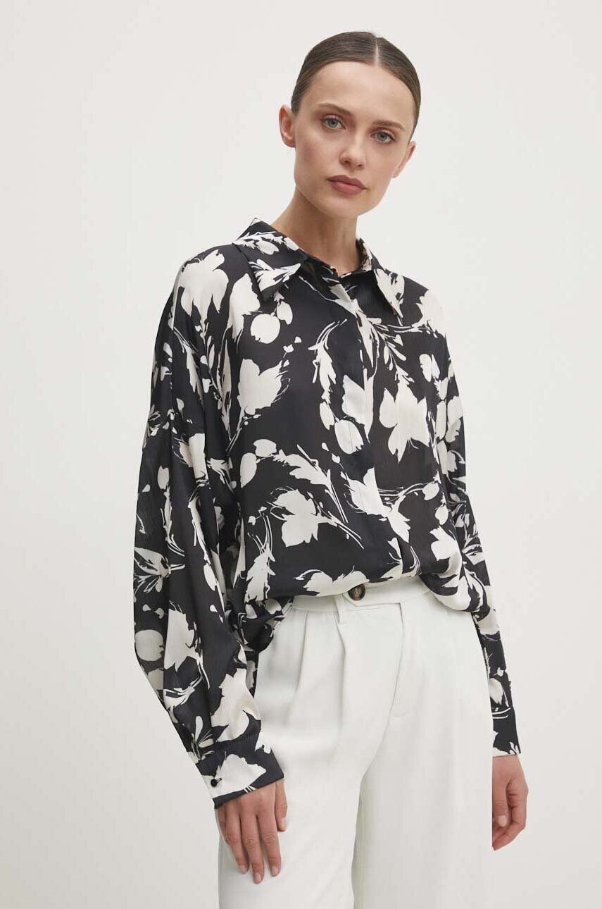 Answear Lab camasa femei, culoarea negru, cu guler clasic, relaxed