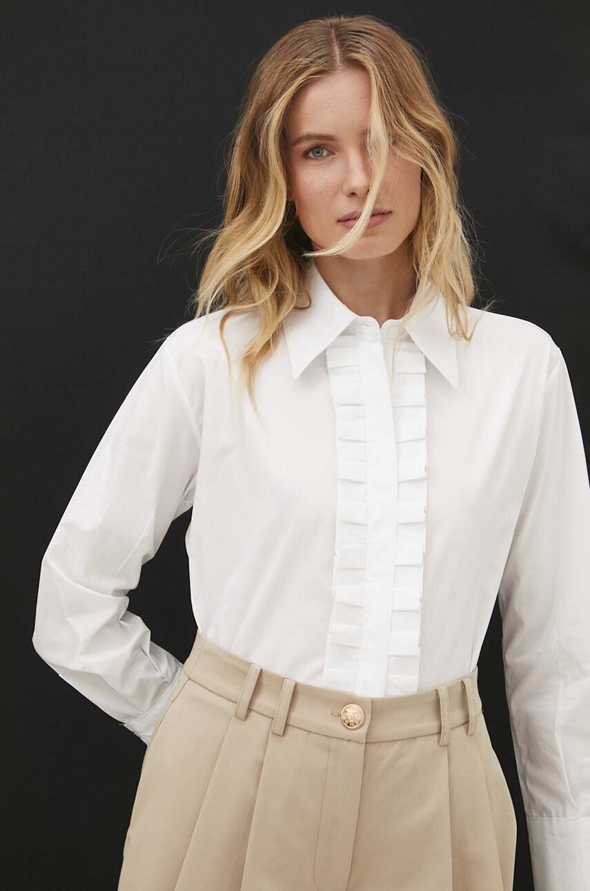 

Памучна риза Answear Lab дамска в бяло със стандартна кройка с класическа яка, Бял