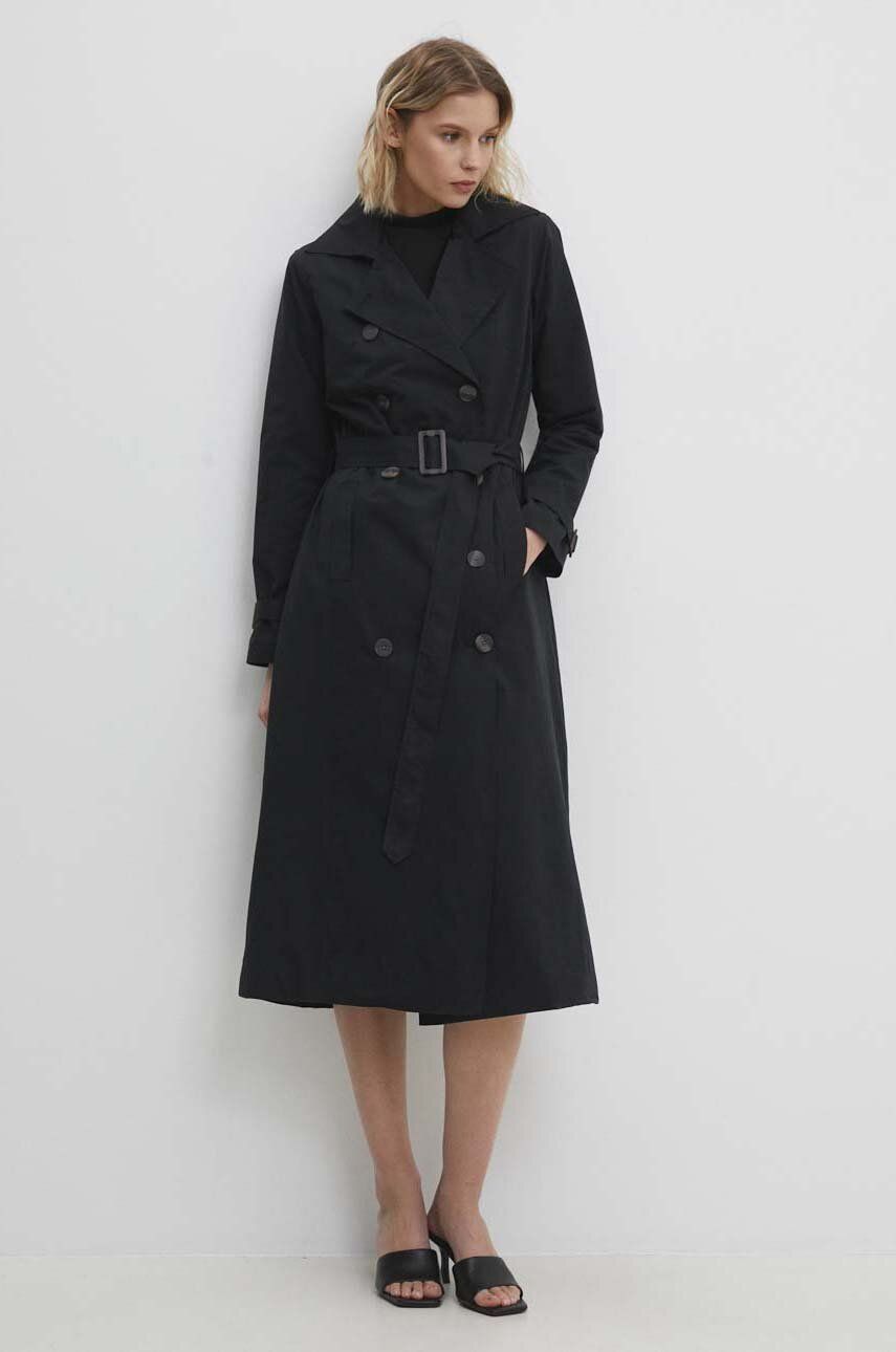 Levně Trench kabát Answear Lab dámský, černá barva, přechodný, dvouřadový