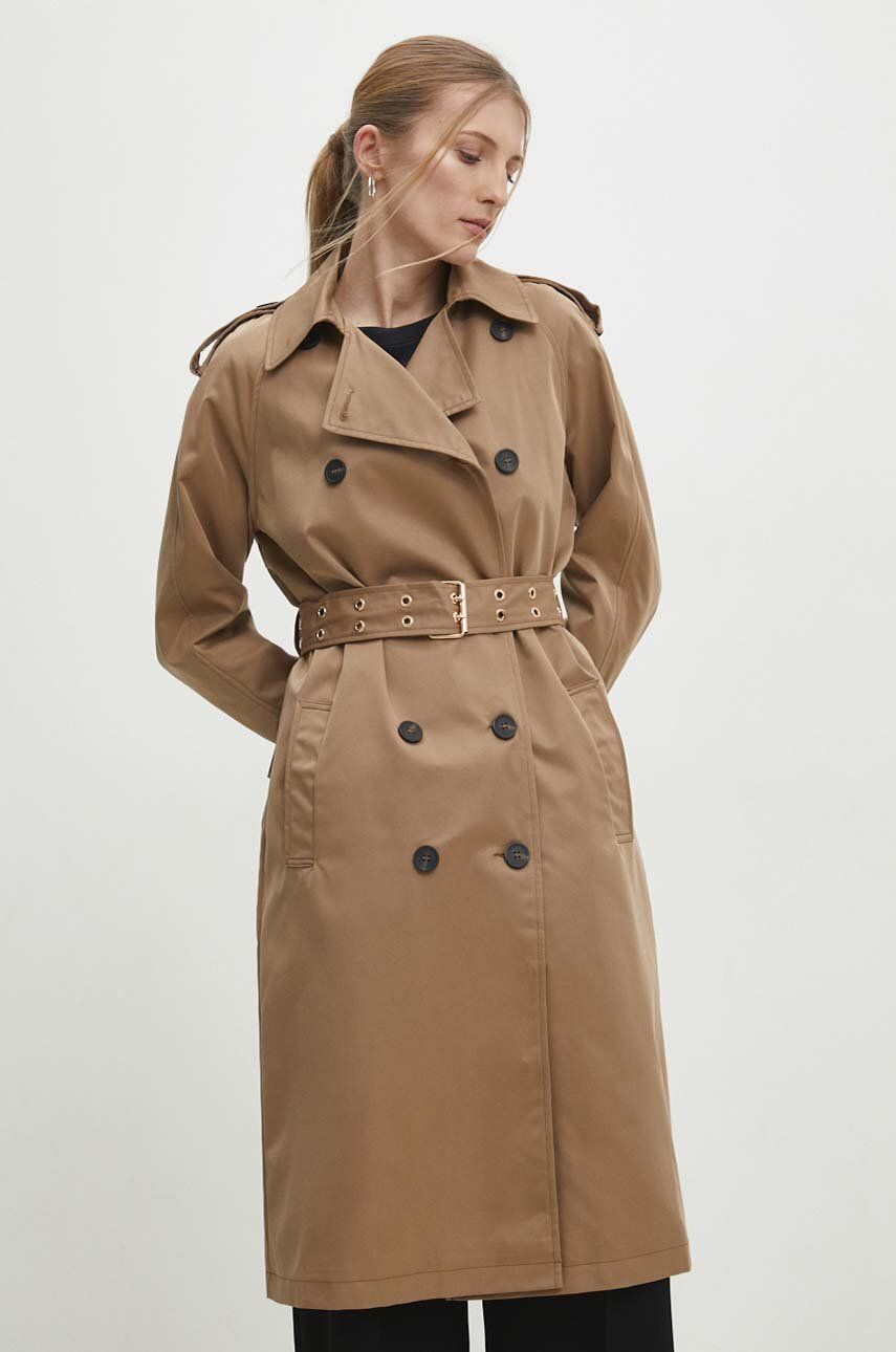 E-shop Trench kabát Answear Lab dámský, béžová barva, přechodný