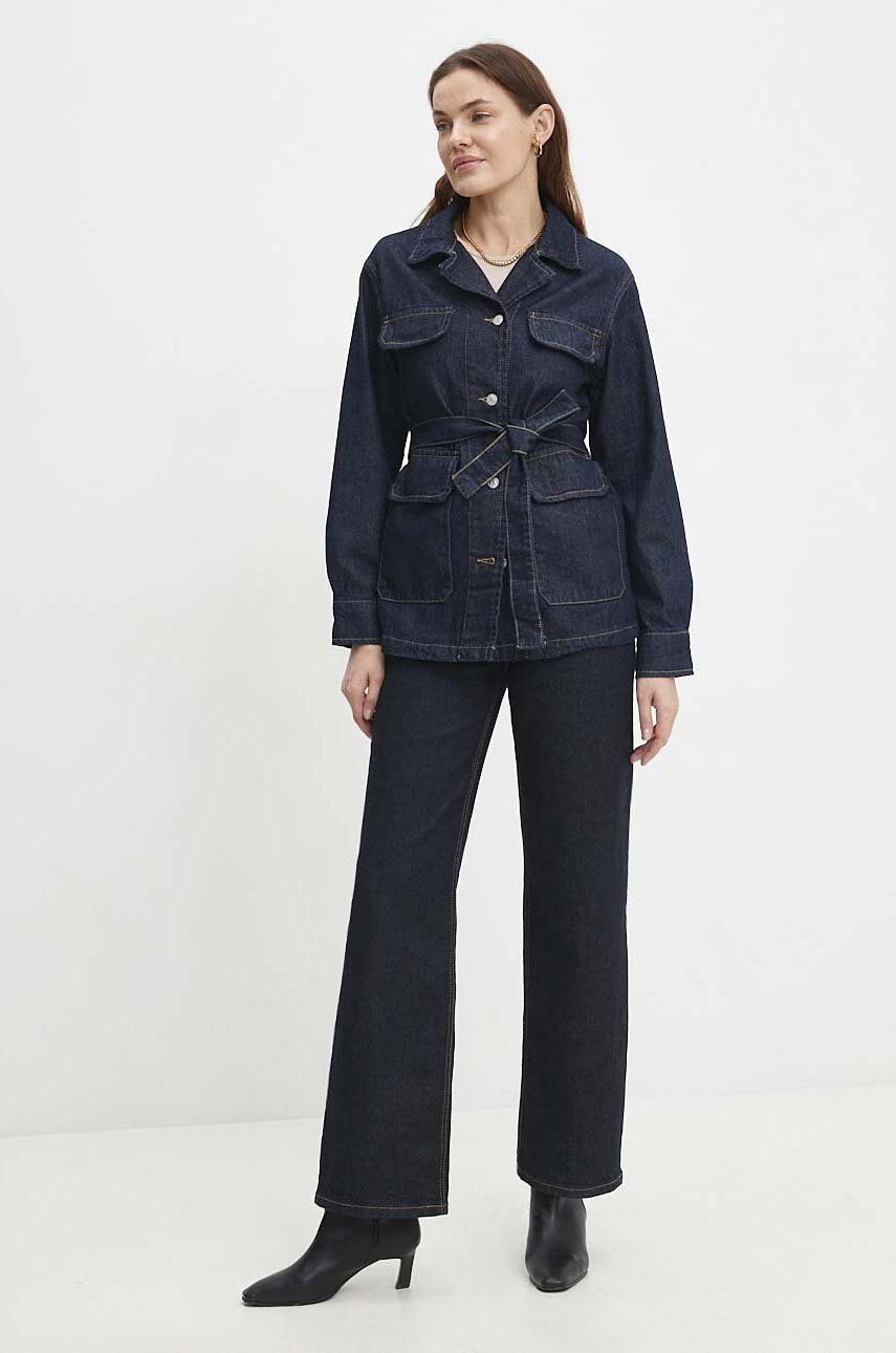Džínová bunda Answear Lab dámská, tmavomodrá barva, přechodná - námořnická modř - 100 % Bavlna