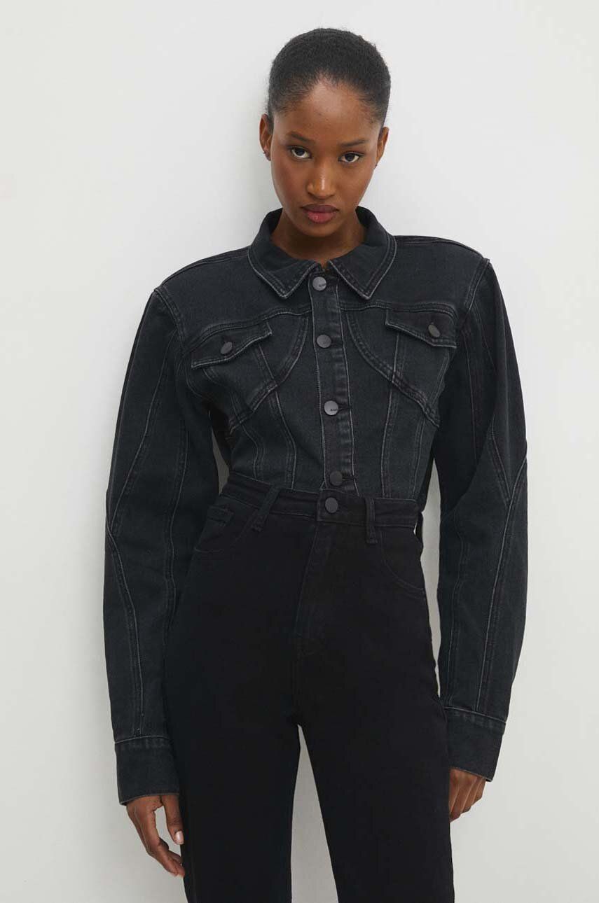 Levně Džínová bunda Answear Lab dámská, černá barva, přechodná