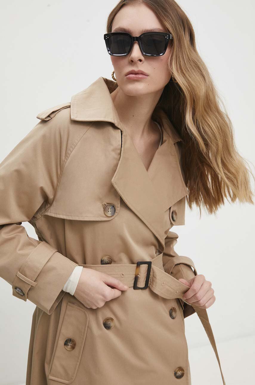 Levně Trench kabát Answear Lab dámský, hnědá barva, přechodný, oversize