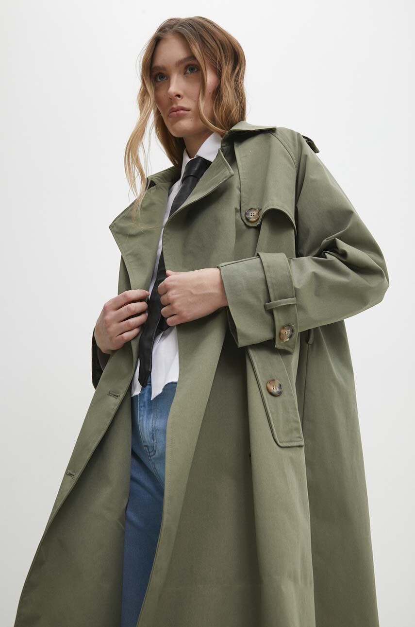 Levně Trench kabát Answear Lab dámský, zelená barva, přechodný, oversize