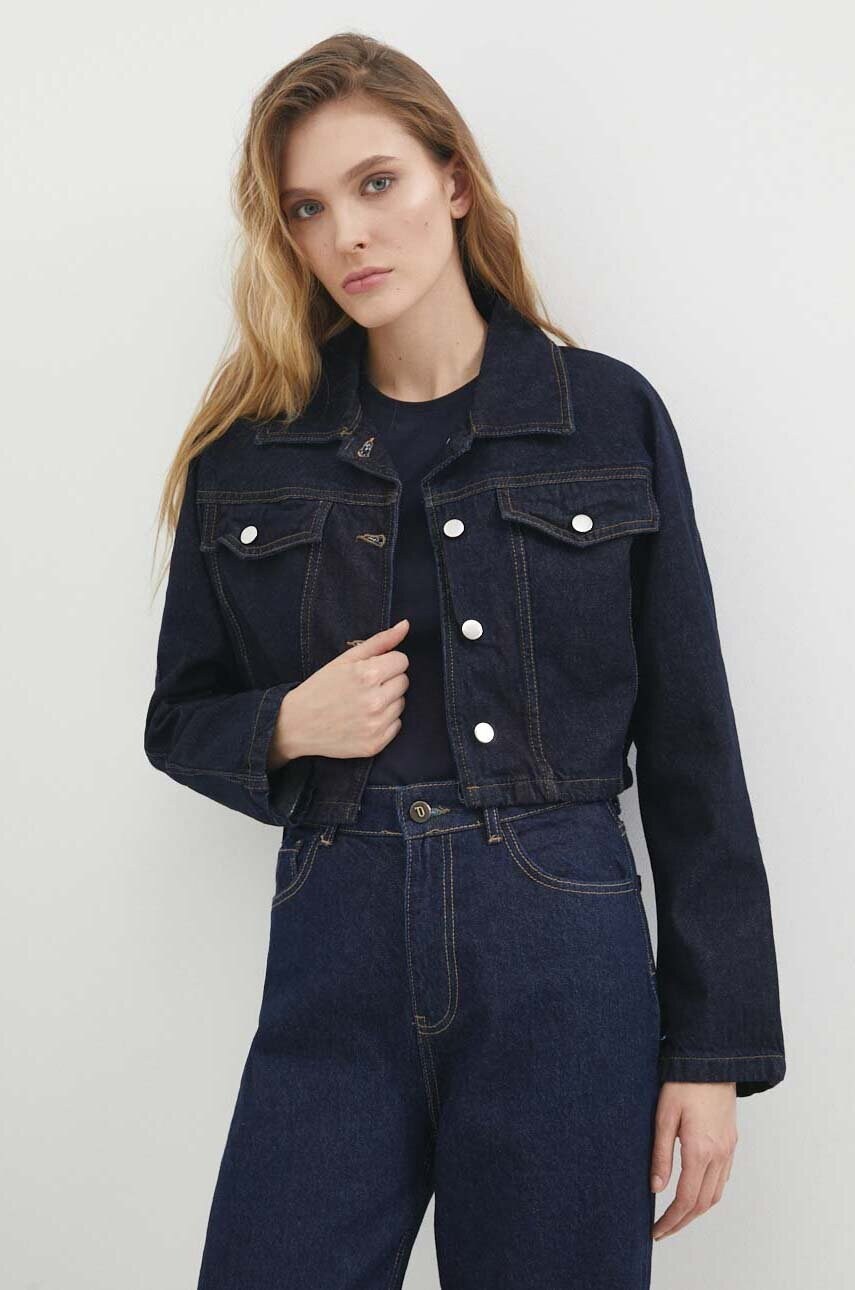 Answear Lab geacă din denim femei, culoarea bleumarin, de tranziție