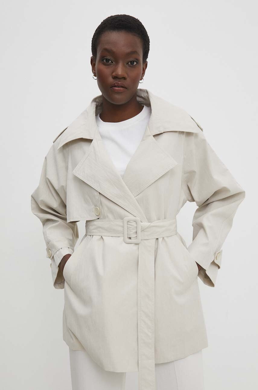 Levně Trench kabát Answear Lab dámský, béžová barva, přechodný