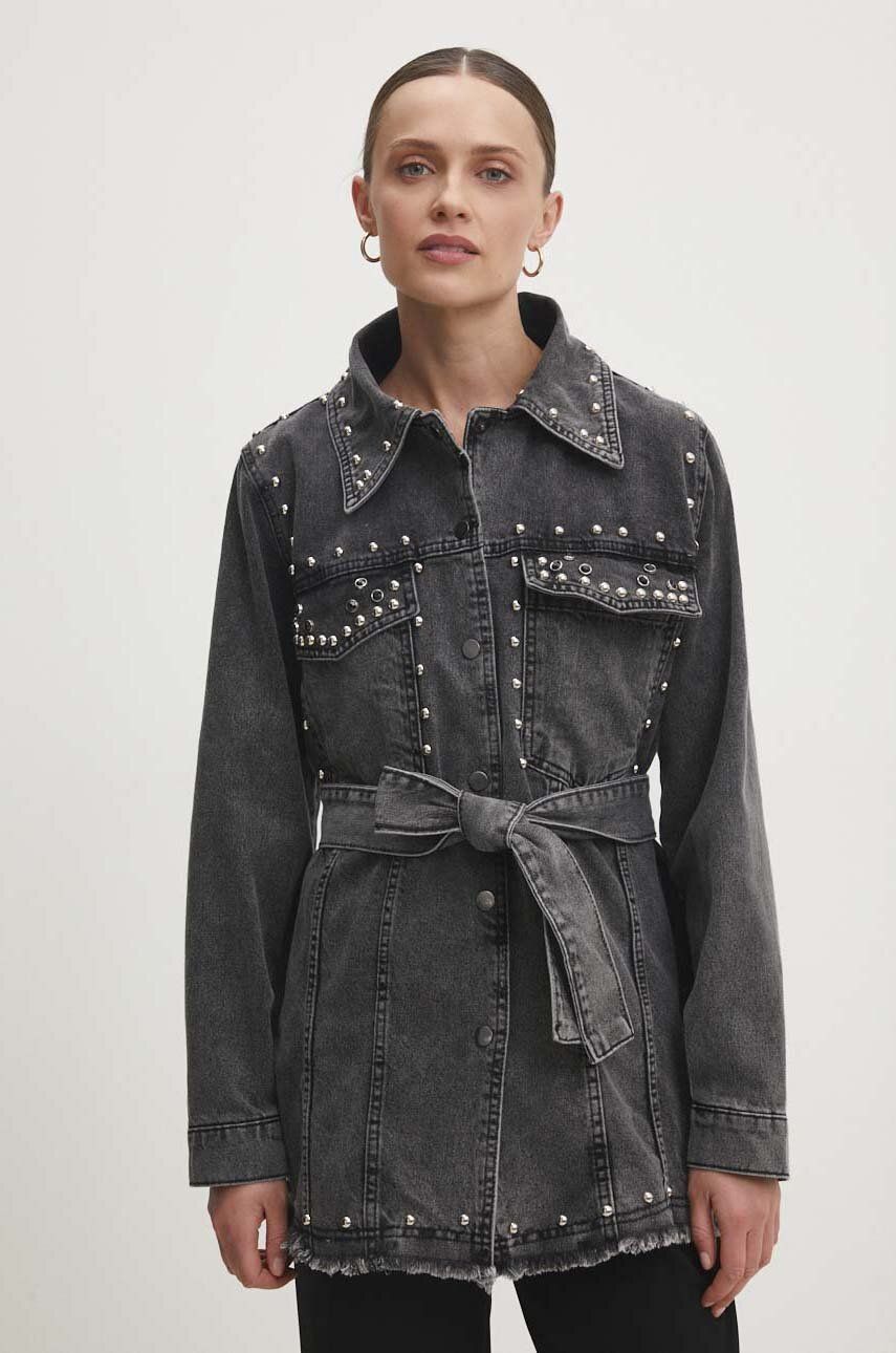 Levně Džínová bunda Answear Lab dámská, šedá barva, přechodná, oversize