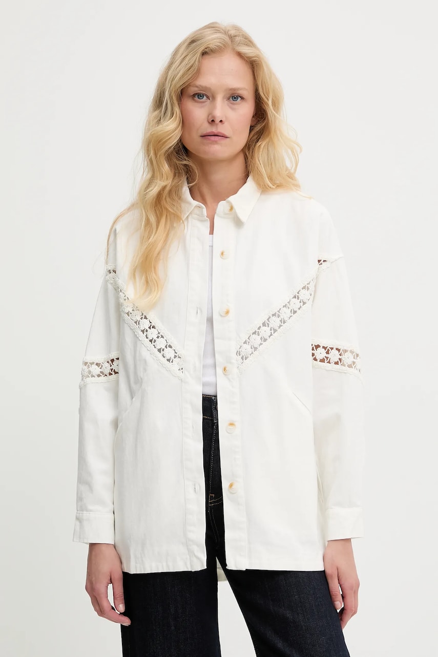 Answear Lab geaca jeans culoarea alb, de tranzitie, oversize