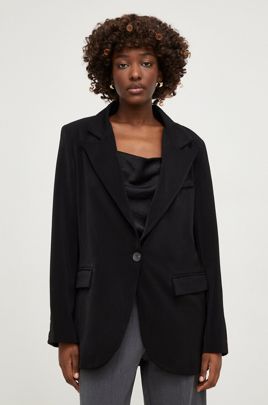Answear Lab sacou culoarea negru, un singur rand de nasturi, neted Answear Lab sacou culoarea negru, un singur rand de nasturi, neted