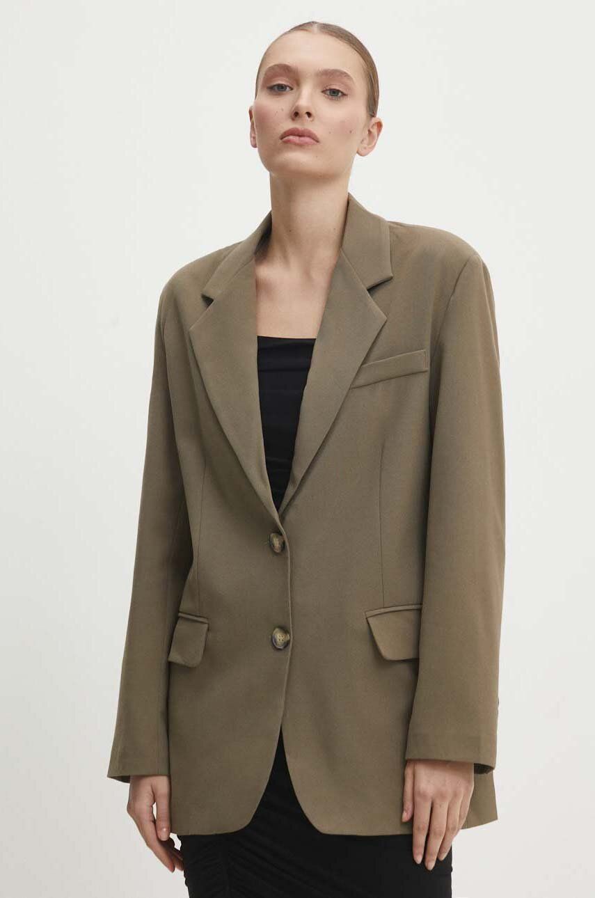 Answear Lab sacou culoarea verde, un singur rand de nasturi, neted