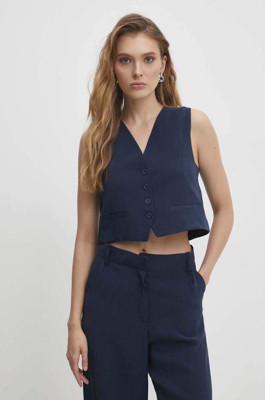 Answear Lab vesta culoarea albastru marin, un singur rand de