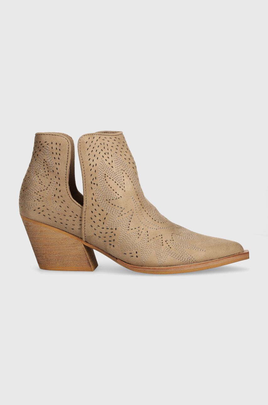 Levně Westernové boty Answear Lab dámské, béžová barva, na podpatku