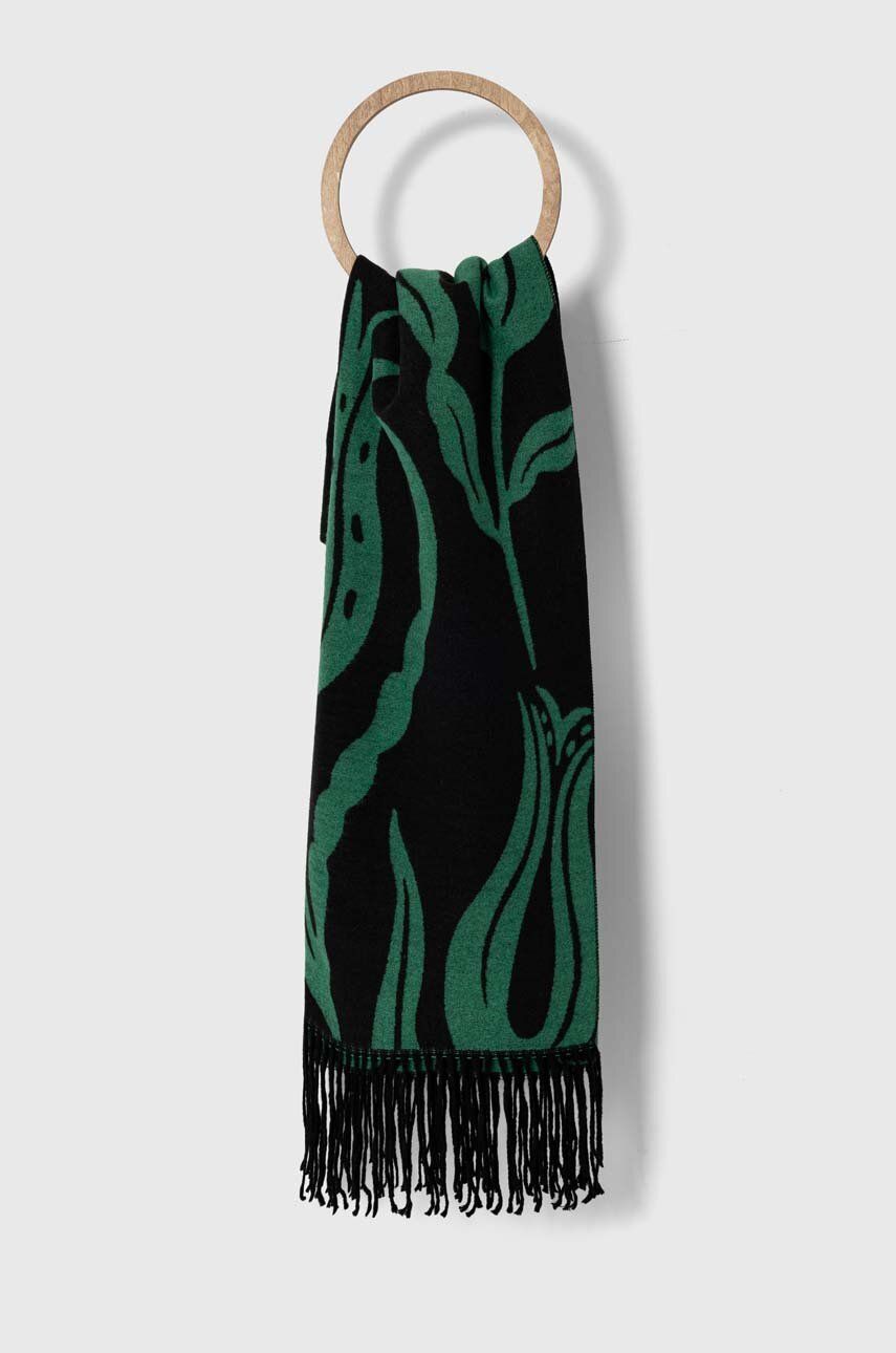 Levně Šátek z vlněné směsi Answear Lab zelená barva, vzorovaný