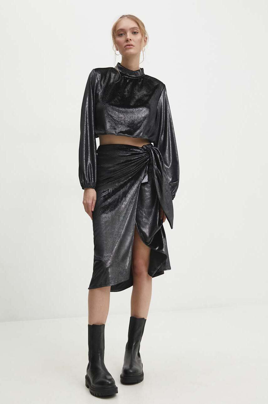 Velurová sukně Answear Lab černá barva, midi - černá - Materiál č. 1: 94 % Polyester