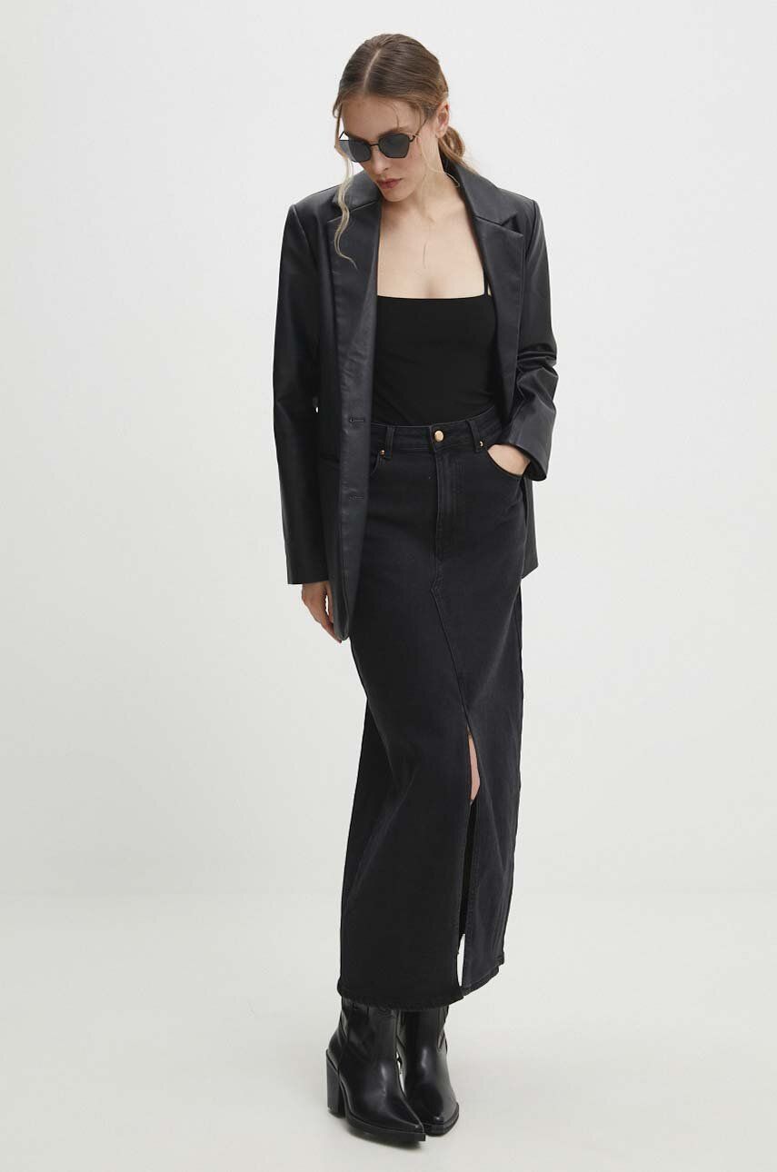 Džínová sukně Answear Lab černá barva, maxi, áčková
