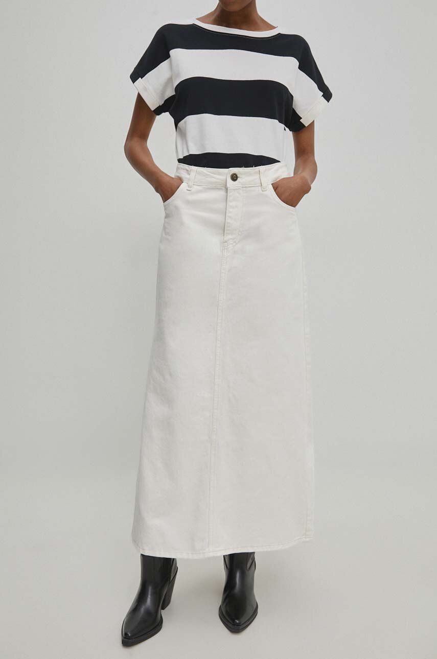 Levně Džínová sukně Answear Lab bílá barva, maxi, áčková