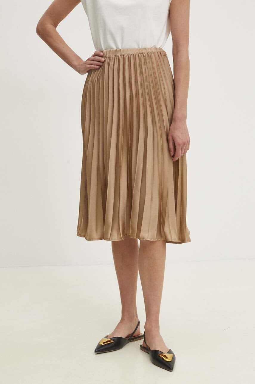 Answear Lab fusta de matase culoarea maro, midi, evazati