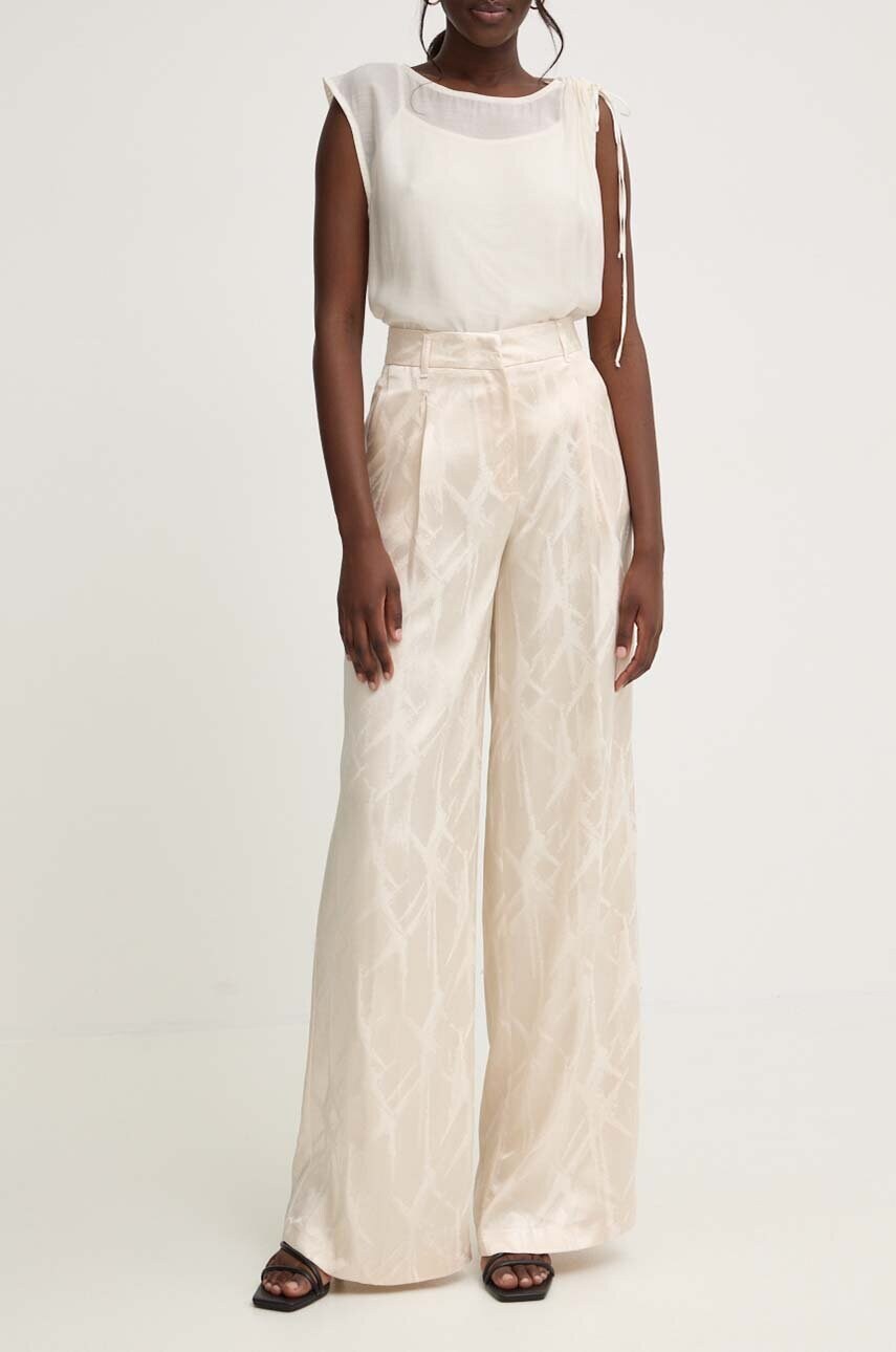 Answear Lab pantaloni culoarea bej, lat, high waist