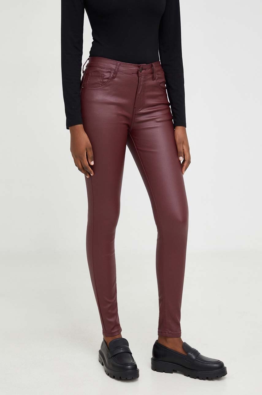 Answear Lab pantaloni femei, culoarea bordo, mulata, medium waist