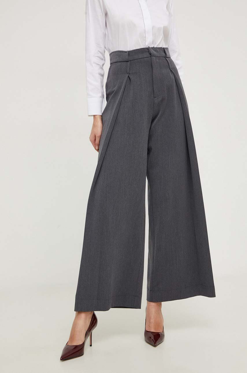 Levně Bavlněné kalhoty Answear Lab šedá barva, jednoduché, high waist