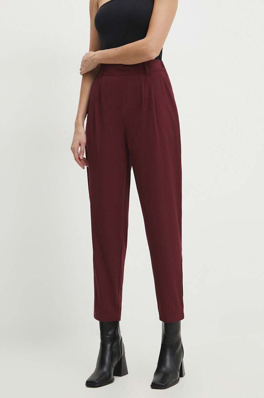 Answear Lab pantaloni femei, culoarea bordo, drept, high waist