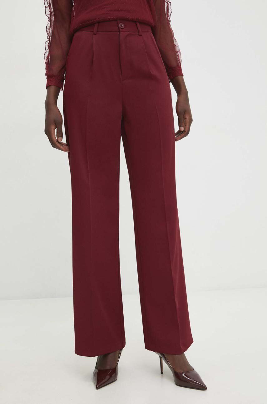 Answear Lab pantaloni femei, culoarea bordo, lat, high waist