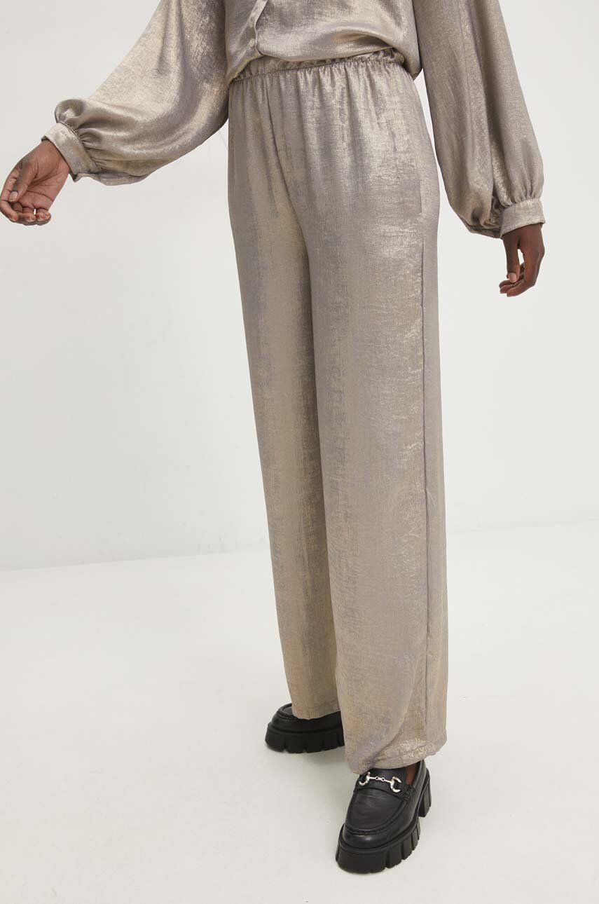 Kalhoty Answear Lab dámské, zlatá barva, široké, high waist