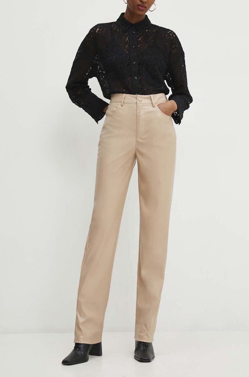 Answear Lab pantaloni femei, culoarea bej, drept, high waist