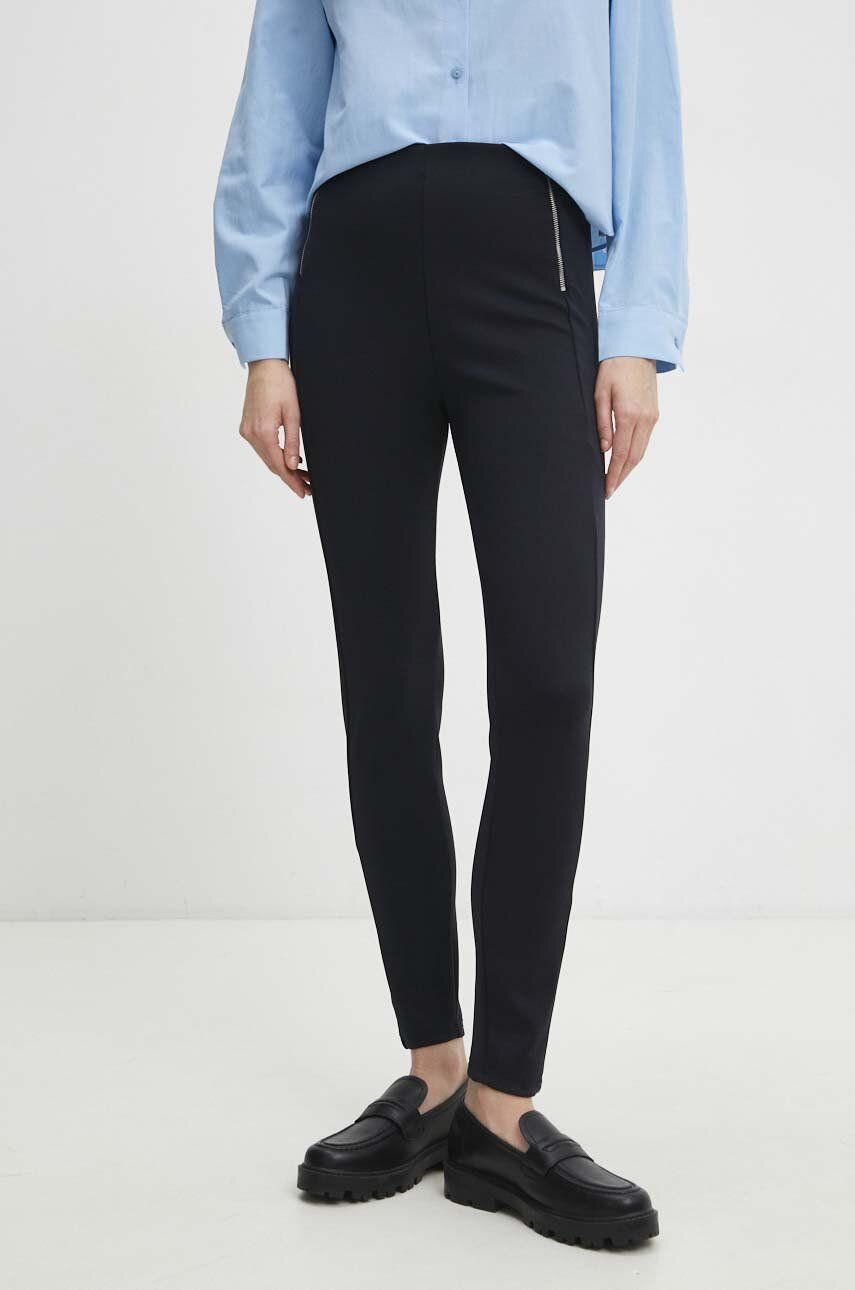 Answear Lab pantaloni femei, culoarea albastru marin, mulata, high waist